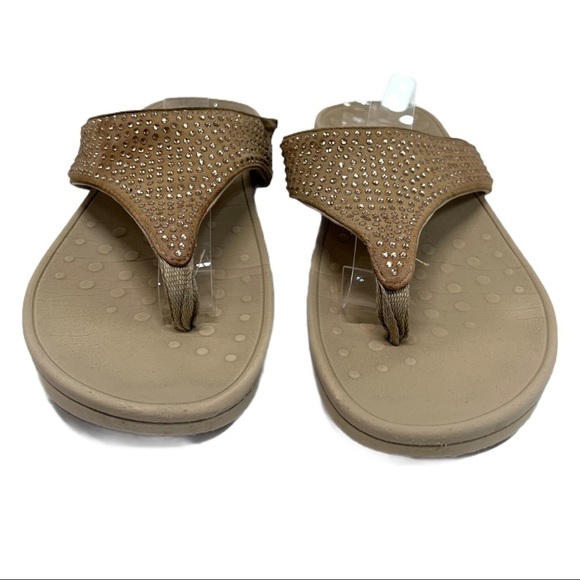 Vionic Naples Cream Suede Crystal Thong Comfort Sandals - Picture 4 of 12